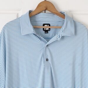 FootJoy Polo Golf Shirt Mens 3XL Blue White Striped Short Sleeve Sweatwicking